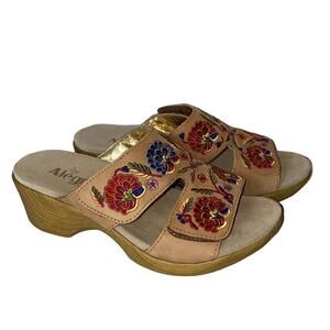 Alegria Linn Tan Floral Embroidery Embroidered Strap Leather Sandals 38 / 8